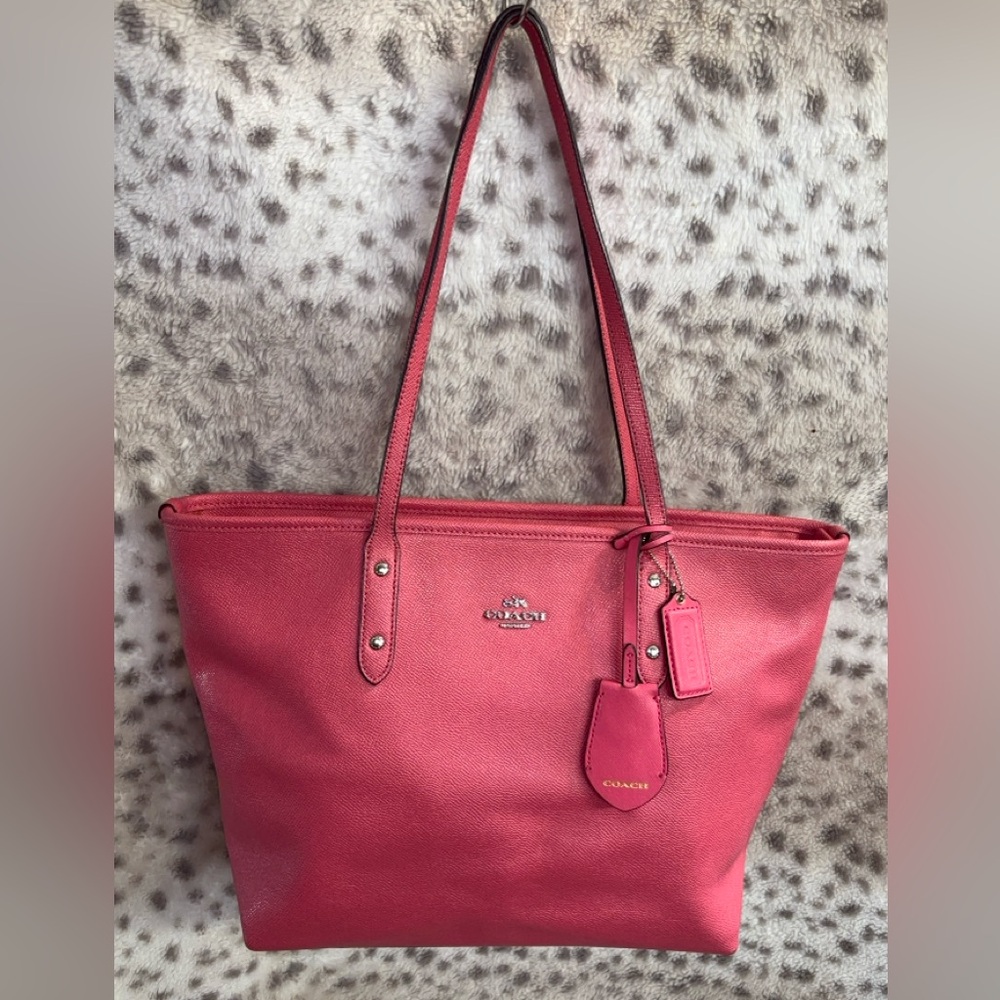 PINK COACH CITY ZIP TOP TOTE BAG